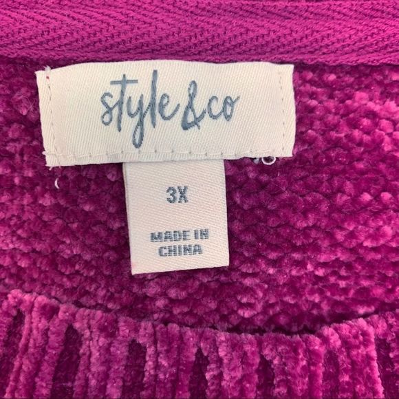 Plus Size Fuchsia Rib Knit Chenille Scoop Neck Sweater, 3X - Picture 4 of 11